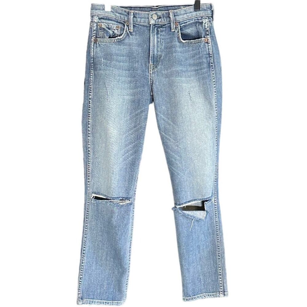 GRLFRND Naomi High Rise Distressed Straight Leg Jeans Light Wash Size 27 - Picture 2 of 10